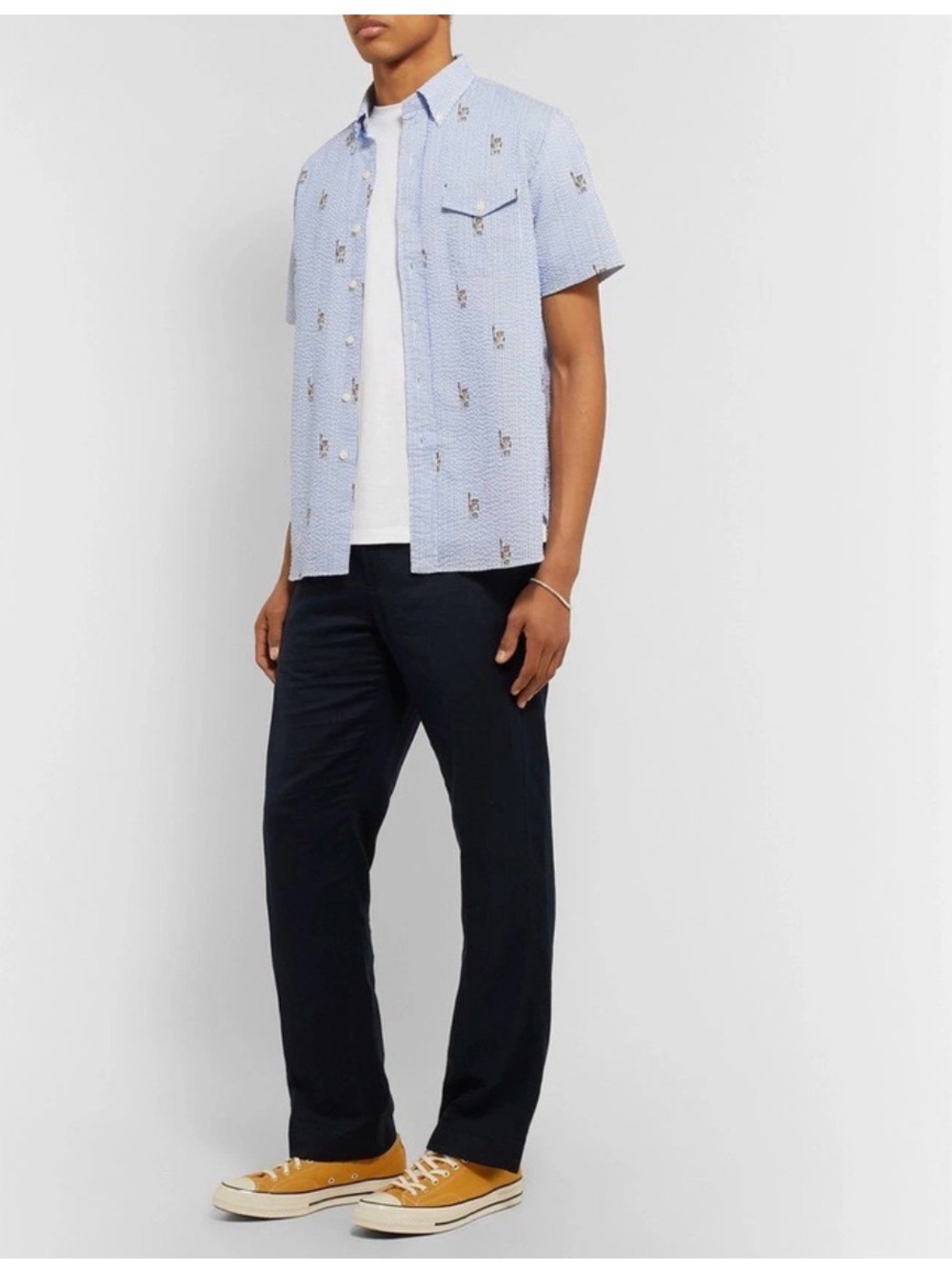 Ralph Lauren Classic Fit Seersucker Iconic Bear Button Up Shirt XL EUC